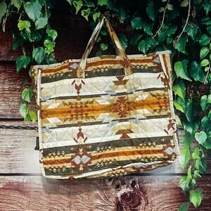 Aztec Tribal Tote Bag 14x17x4 Boho Carrying Bag Brown Striped Native American